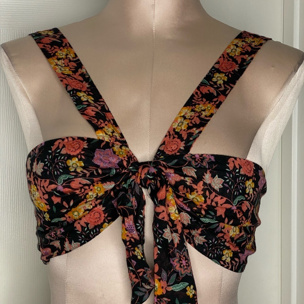 NWT Free People Floral Crop Tie Front Top Sz S - Picture 7 of 12